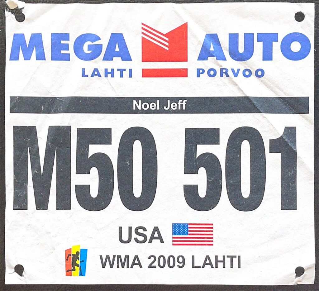 Track bib from 2009 Masters track and field world championships